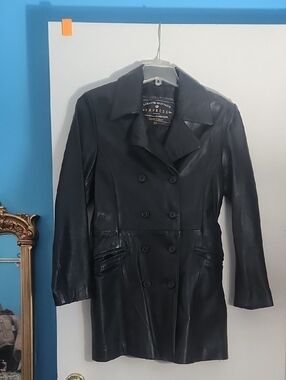 Express Black Double-Breasted Leather Coat